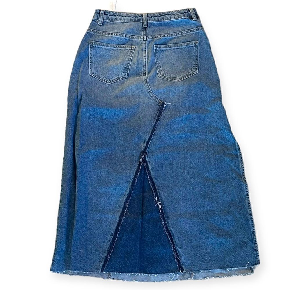 Stradivarius Blue Long Denim Skirt With Slit Size 4 NWT Maxi Jean Skirt Inditex - Picture 4 of 6